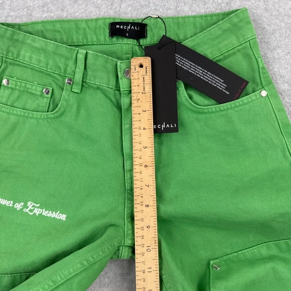 Mechali Jeans Womens Small Green Double Knee Carpenter Embroidered Streetwear - Picture 7 of 14
